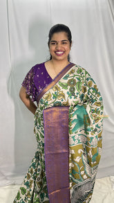 Vriksham Off White Kalamkari Saree with Kanchi Border-VS4313